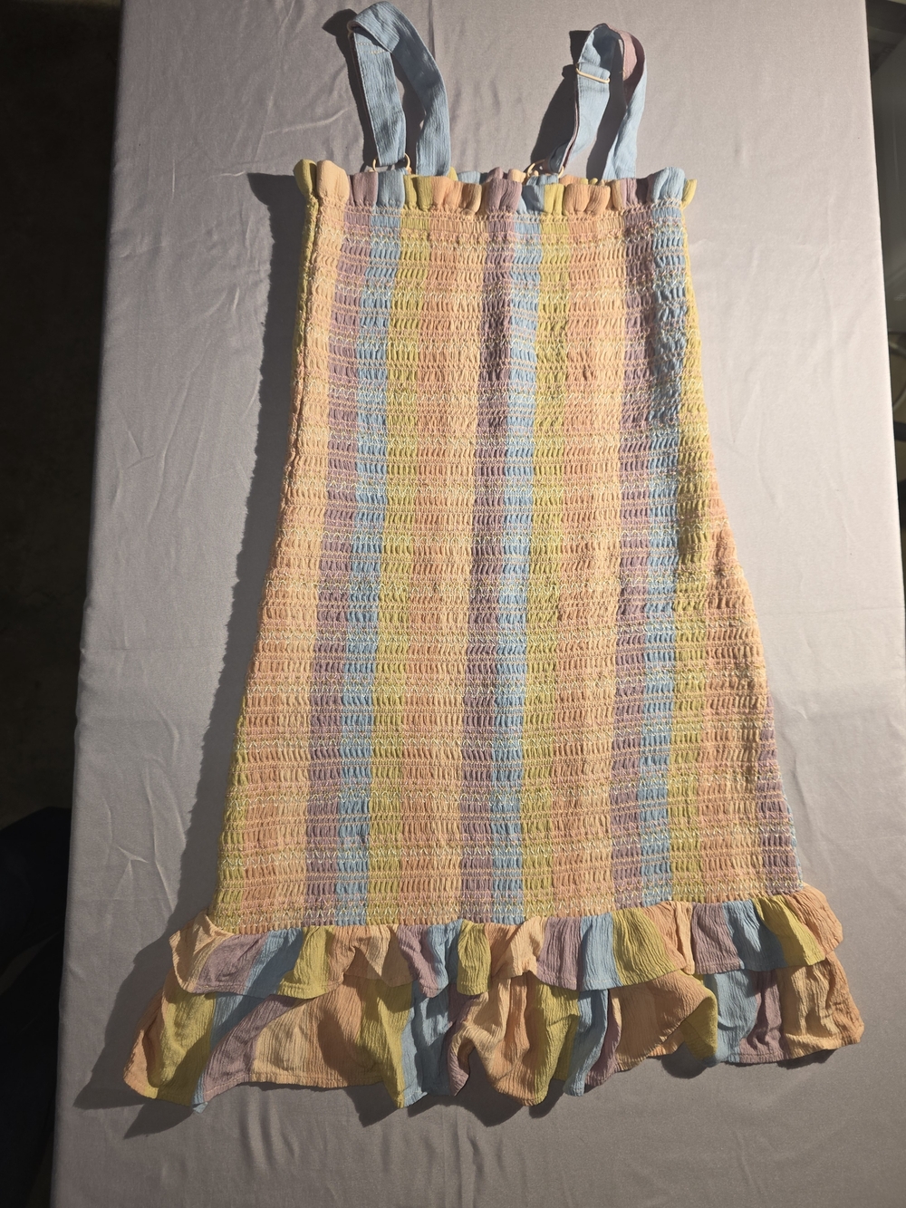 American Eagle Outfitters Pastel Striped Smocked Midi Dress - Yellow, Blue, Pink
